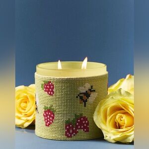 Anthropologie Needlepoint Wrapped Floral Rose & Oud Glass Candle, NIB